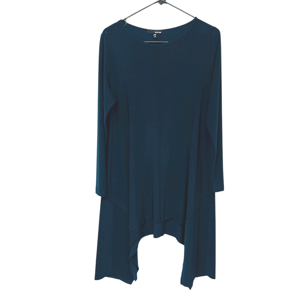Sun Kim Lagenlook Asymmetrical Tunic Top M Navy Draped Layering‎ Flowy Artsy